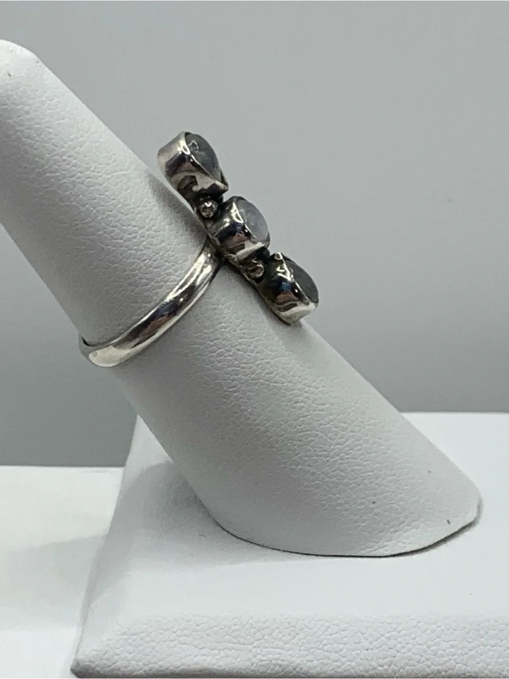 RAW Signed Boho 925 Sterling Silver Vertical Three Stone Ring Sz 6